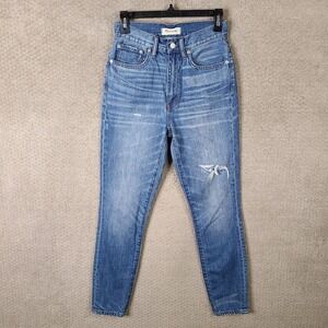 Madewell Jeans Womens 25 Blue Rigid Skinny High‎ Rise Distressed Denim Stretch